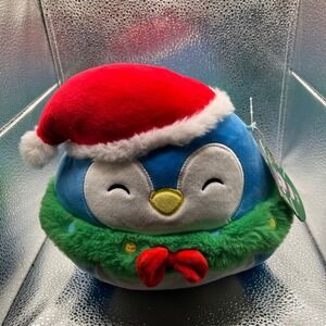 Squishmallows‎ Puff Penguin Christmas Plush Toy Blue Green Santa Hat Holiday